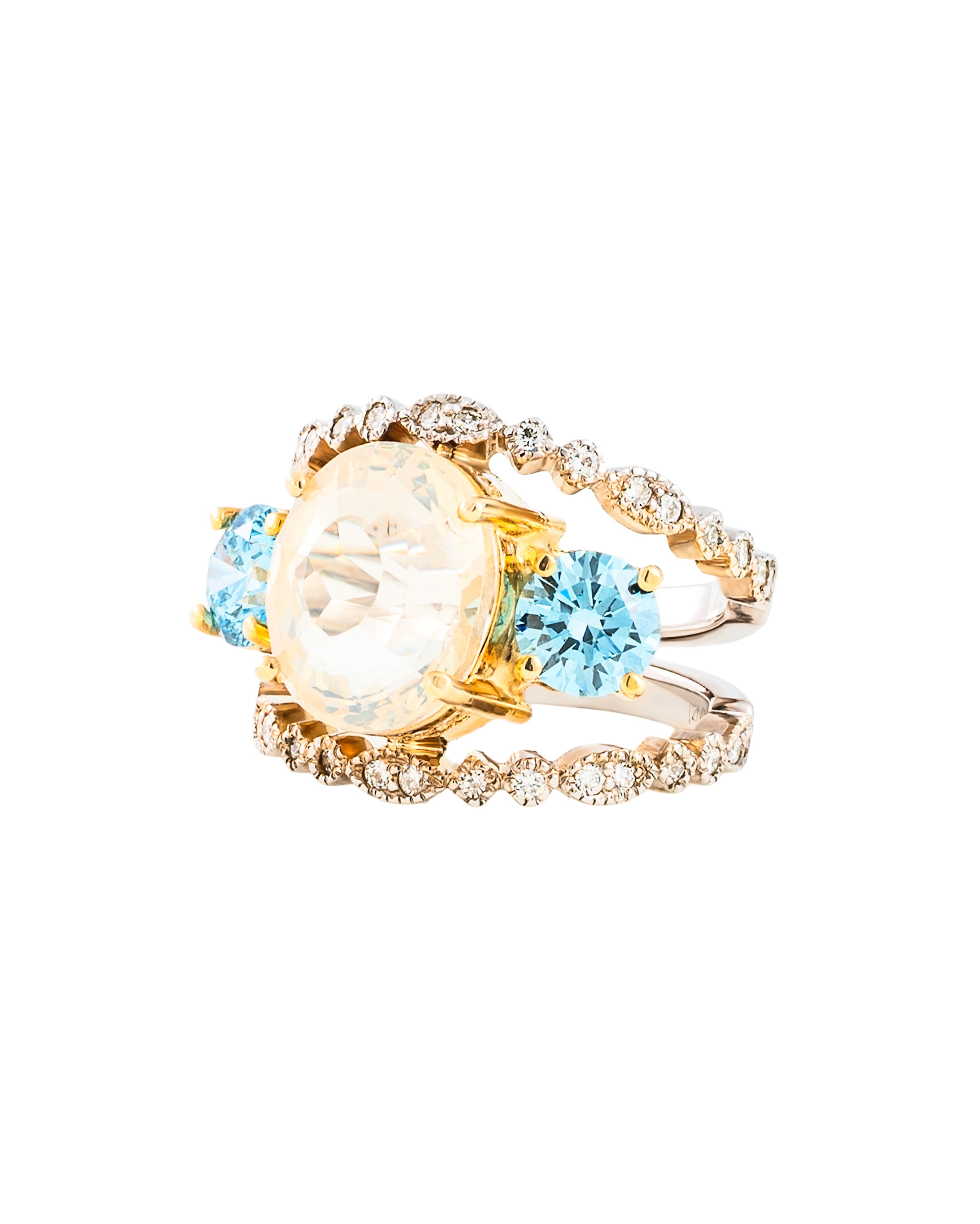 Fire Opal & Blue Diamond Statement Ring