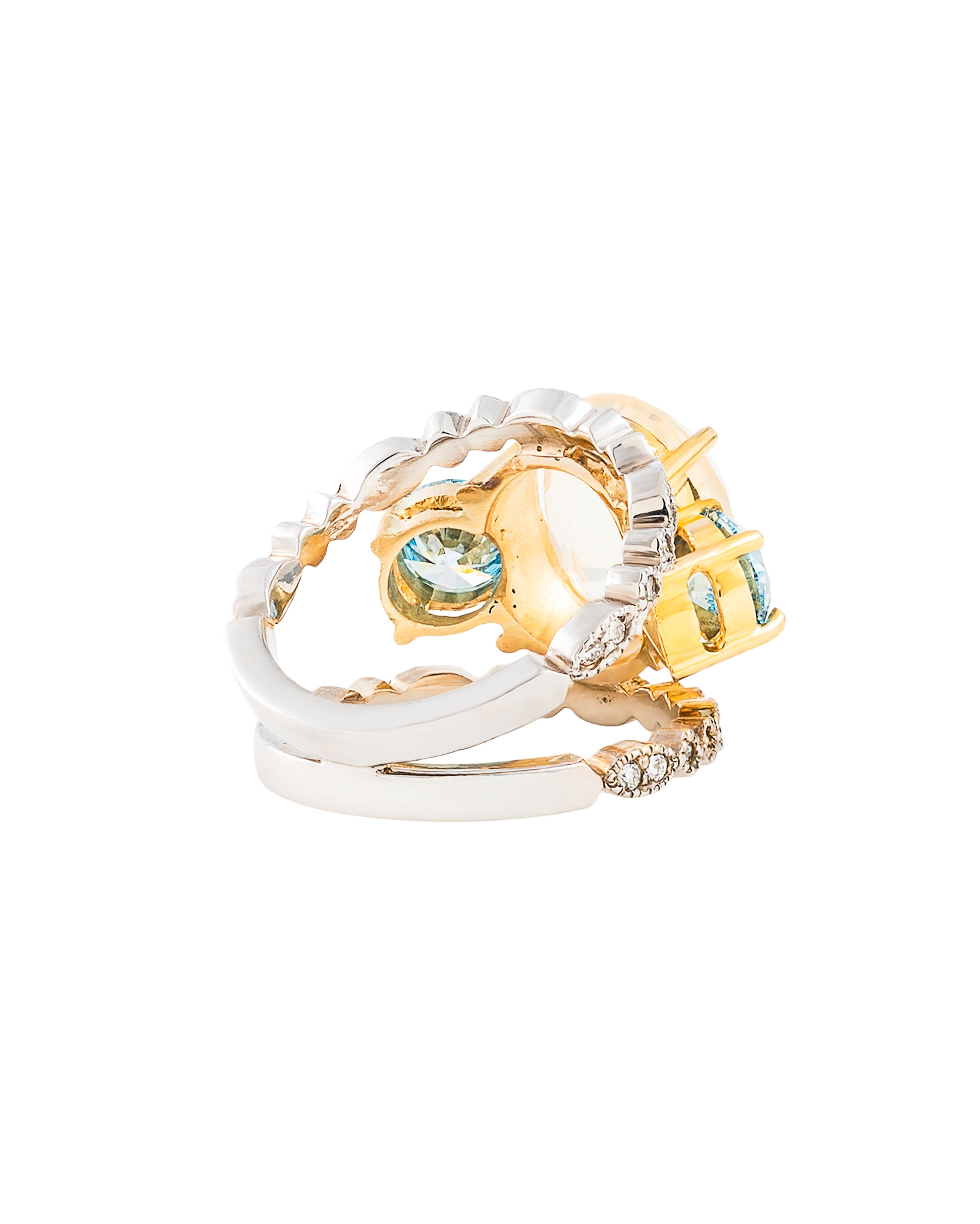Fire Opal & Blue Diamond Statement Ring