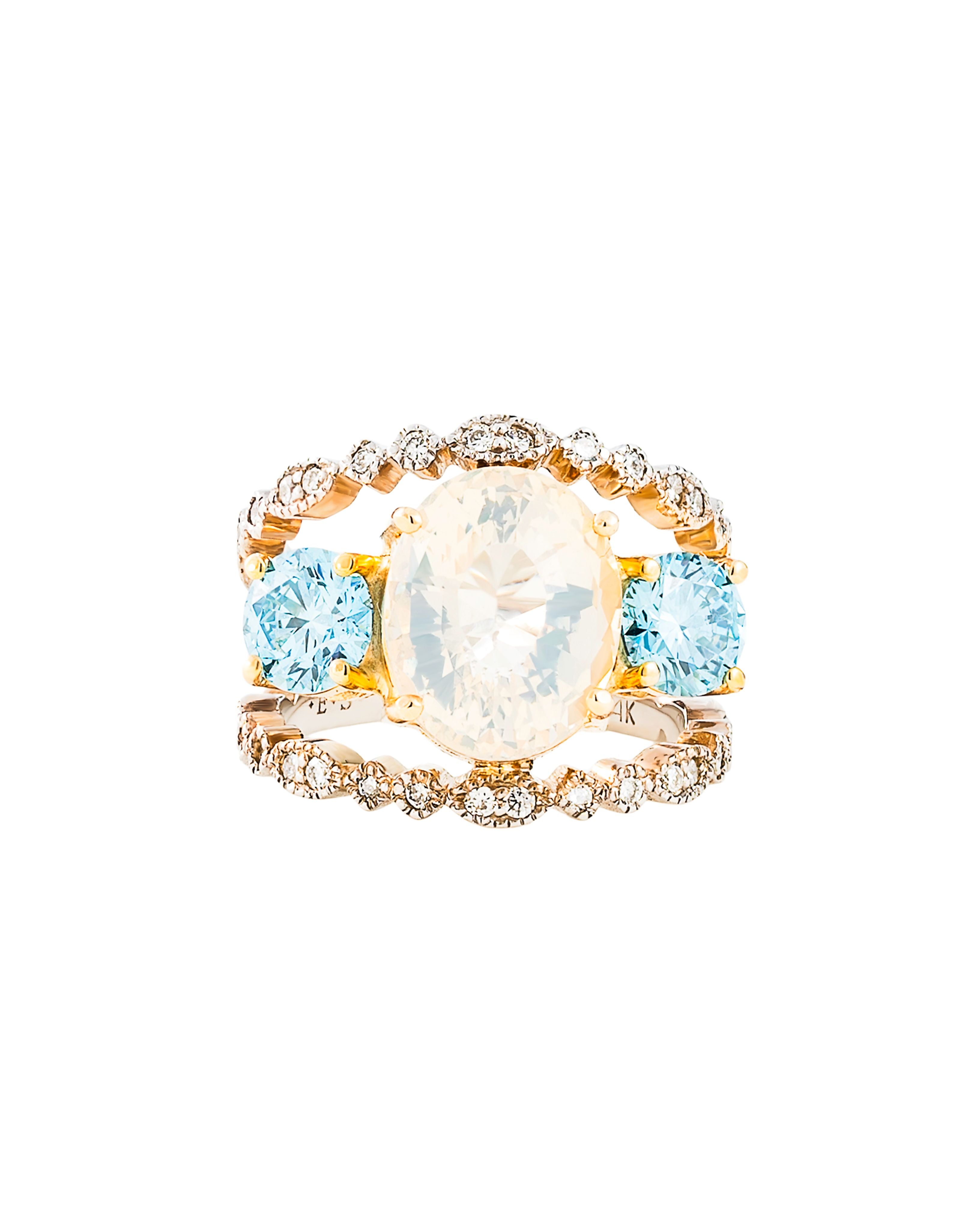 Fire Opal & Blue Diamond Statement Ring