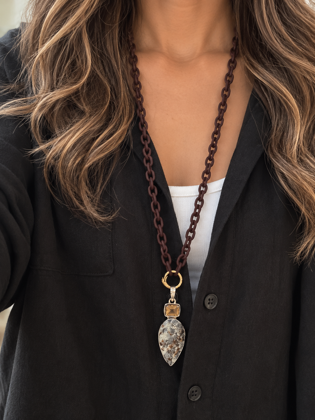 Yellow Citrine, Quartz & Hematite Serpent Pendant