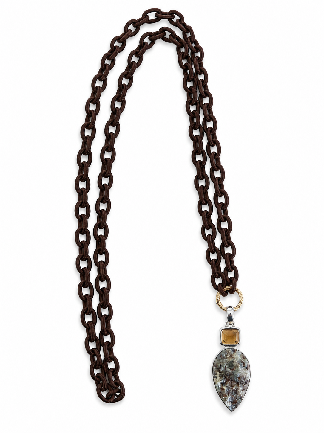 Yellow Citrine, Quartz & Hematite Serpent Pendant
