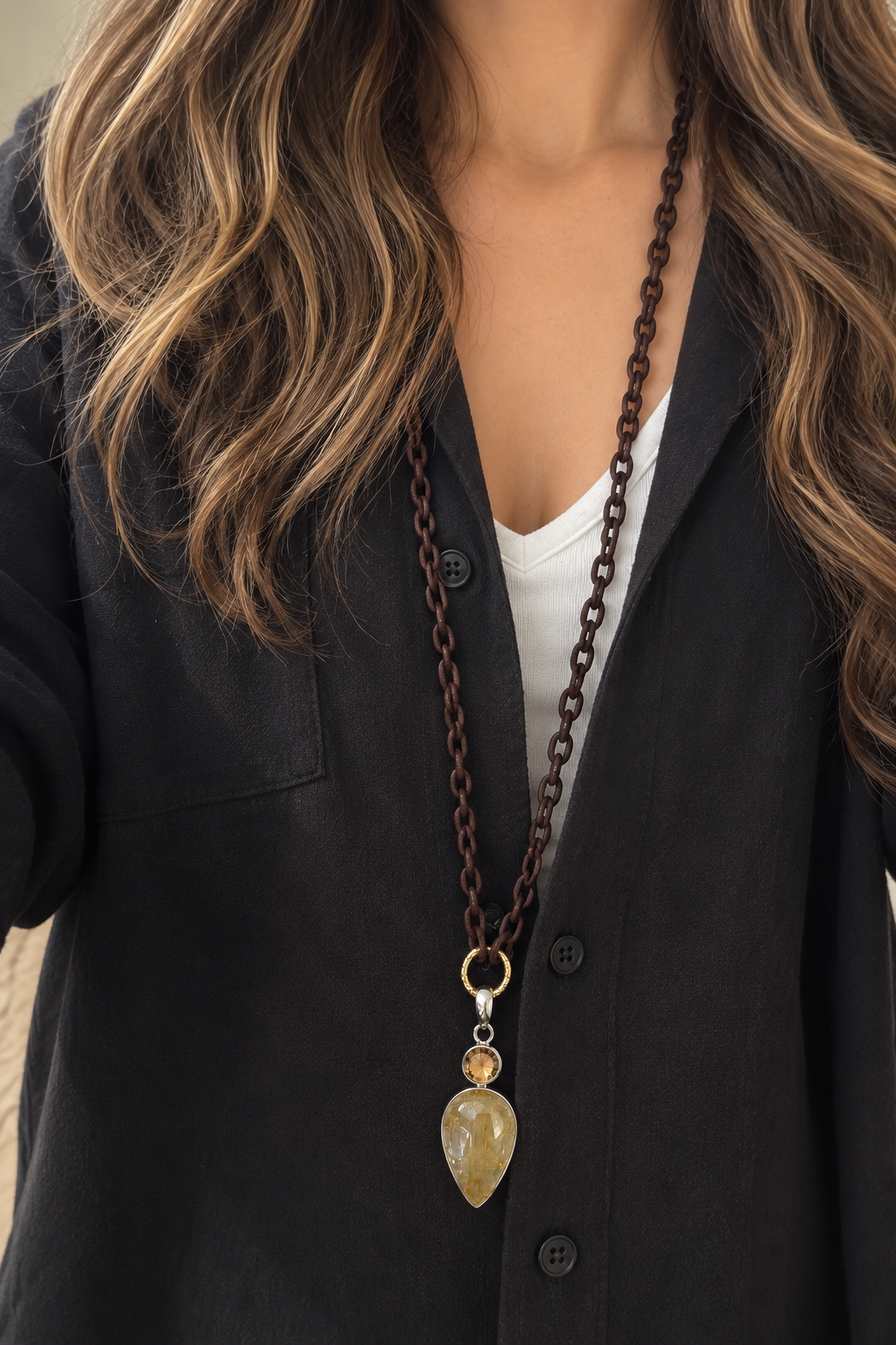 Labeled Quartz & Yellow Citrine Serpent Pendant